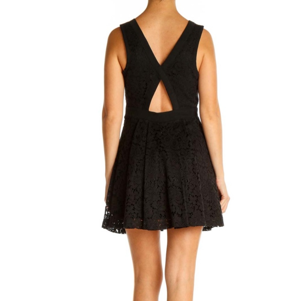 Free People Black Lace Solid Day Fit and Flare Mini Dress